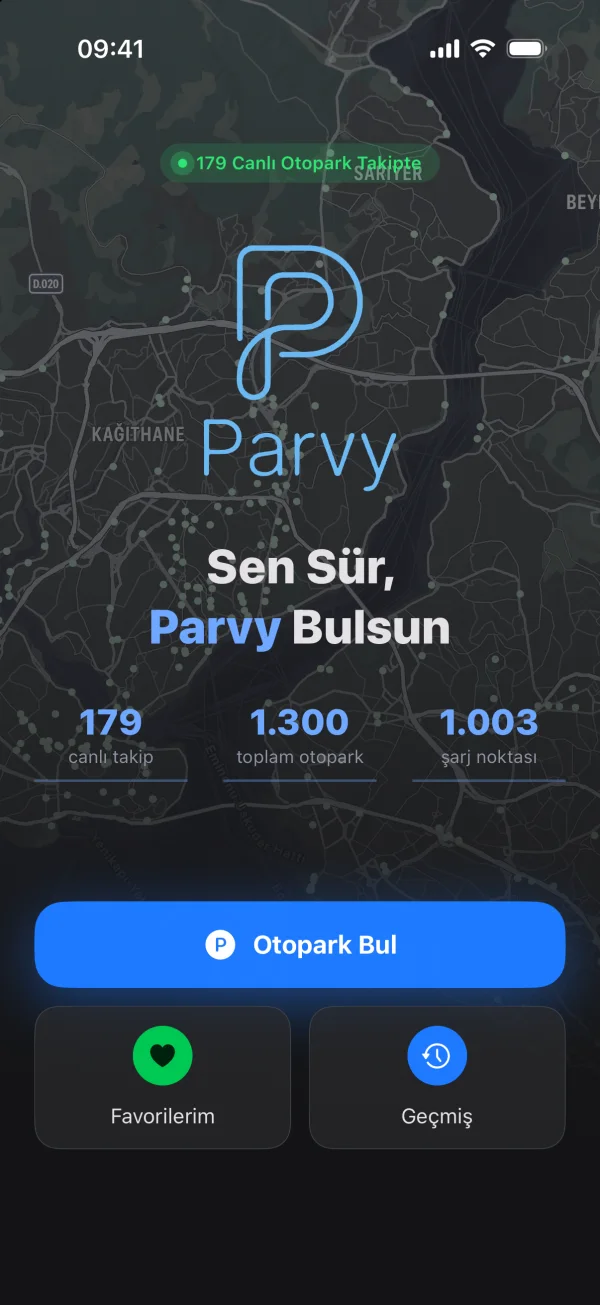 Parvy uygulamasının karşılama ekranı